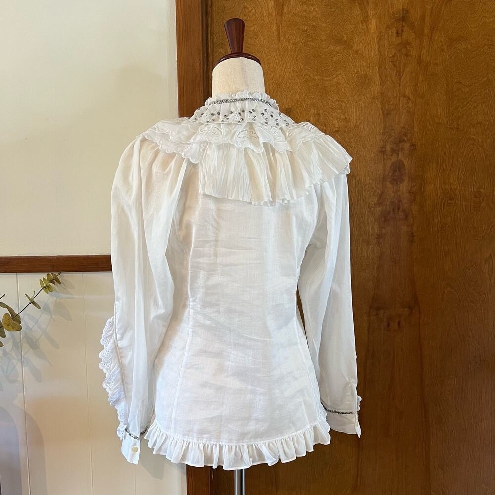 Coach 1941 NWT 2018 Runway White Prairie Ruffle Blouse Eyelet Trim Women's 4 - Picture 4 of 13